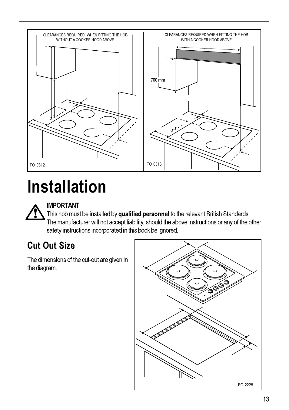 Installation, Cut out size | Electrolux 111 K User Manual | Page 13 / 16