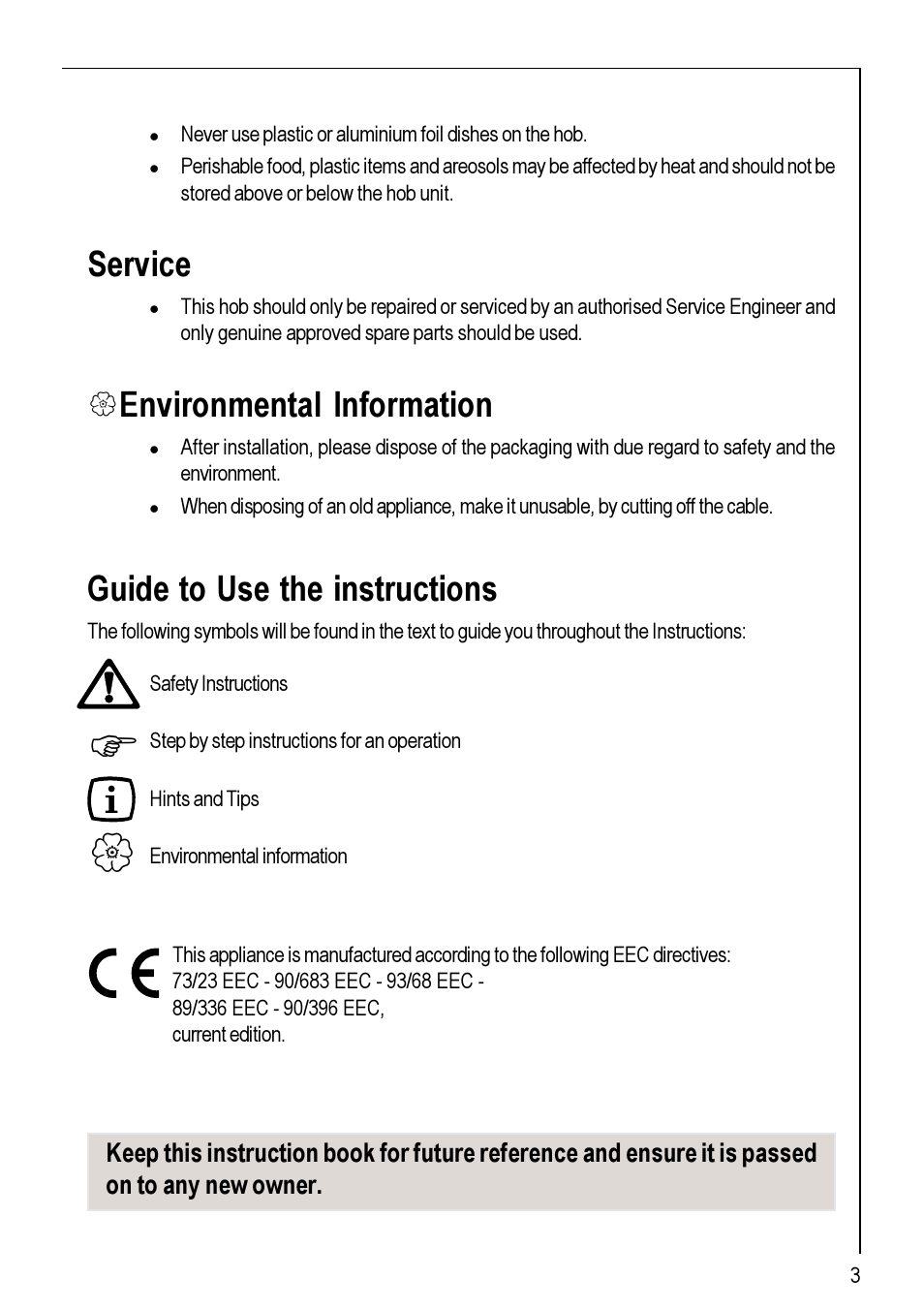 Service, Environmental information, Guide to use the instructions | Electrolux 111 K User Manual | Page 3 / 16