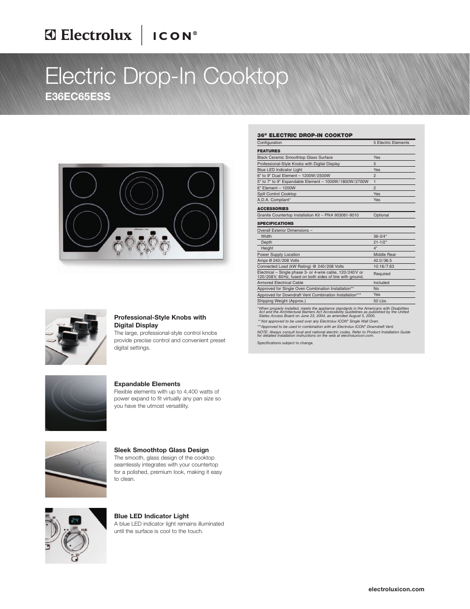 Electrolux 36" ELECTRIC DROP-IN COOKTOP E36EC65ESS User Manual | 3 pages