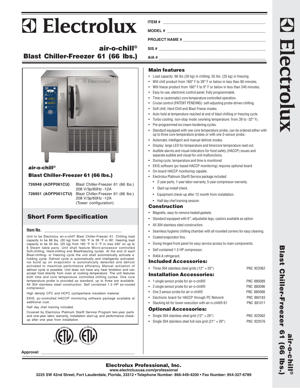 Electrolux Air-O-Chill 726948 User Manual | 2 pages