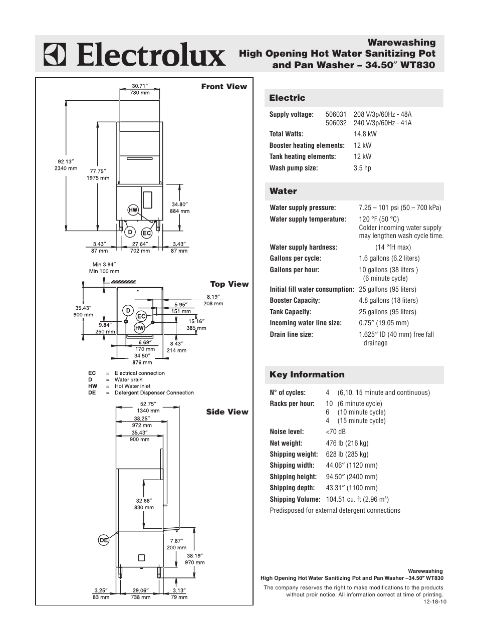 Electrolux WT830H240U User Manual | Page 2 / 2
