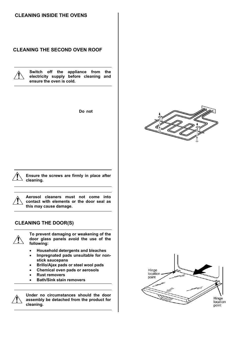 22 cleaning inside the ovens, Cleaning the second oven roof, Cleaning the door(s) | Electrolux D2100-5 User Manual | Page 22 / 36