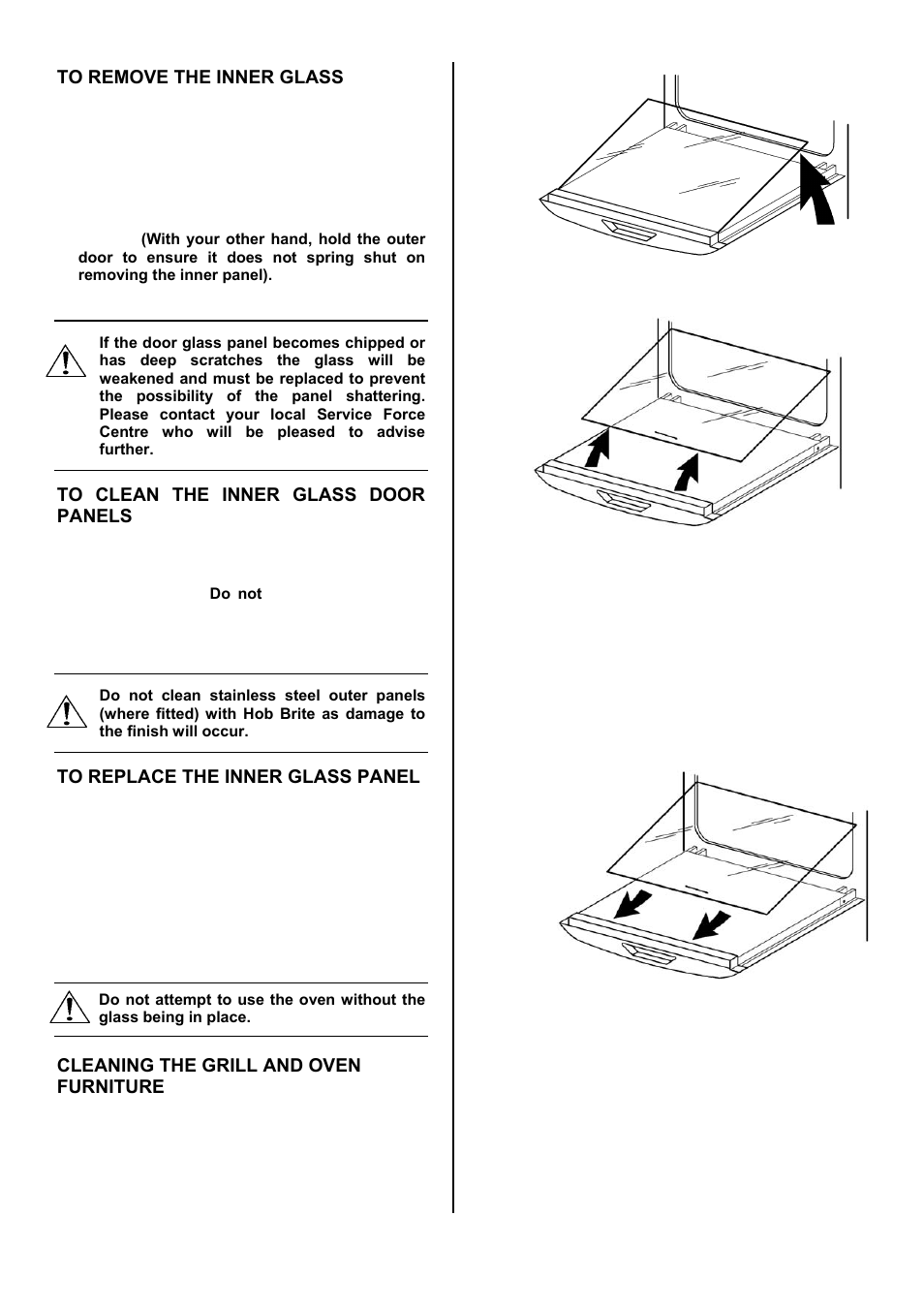 23 to remove the inner glass, Cleaning the grill and oven furniture | Electrolux D2100-5 User Manual | Page 23 / 36