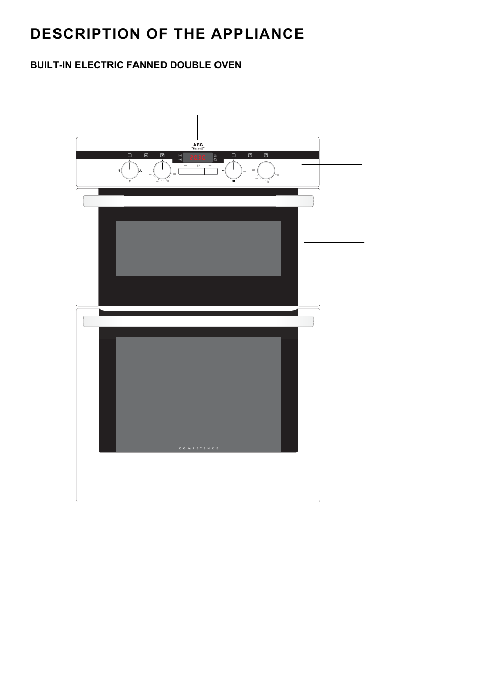 Description of the appliance, Built-in electric fanned double oven | Electrolux D2100-5 User Manual | Page 4 / 36