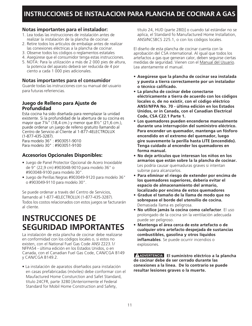 Instrucciones de seguridad importantes | Electrolux 318201475 (0710) User Manual | Page 11 / 24