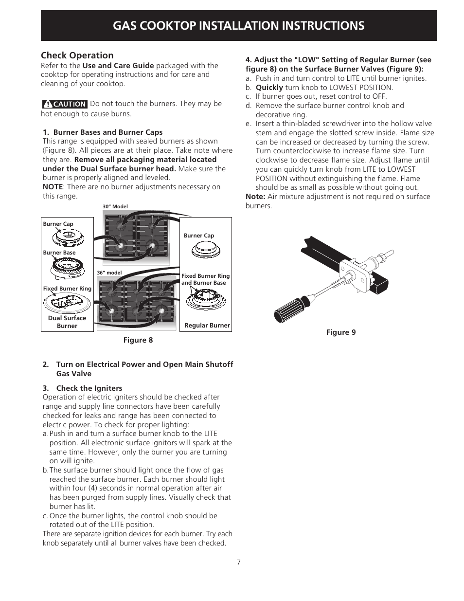 Gas cooktop installation instructions, Check operation | Electrolux 318201475 (0710) User Manual | Page 7 / 24