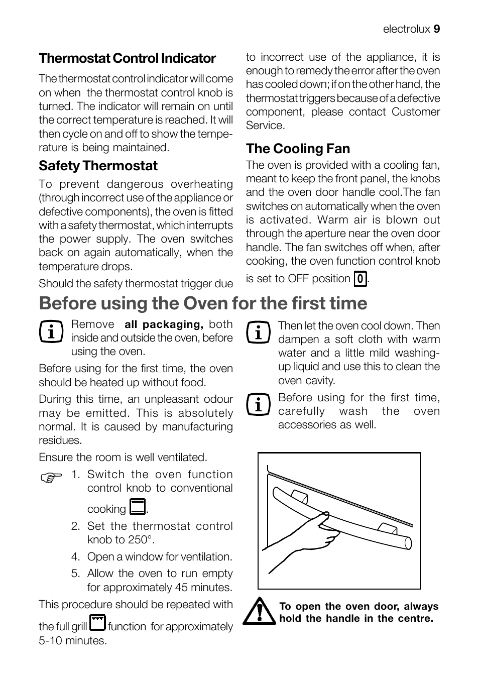 Before using the oven for the first time | Electrolux EFT60001W User Manual | Page 9 / 32