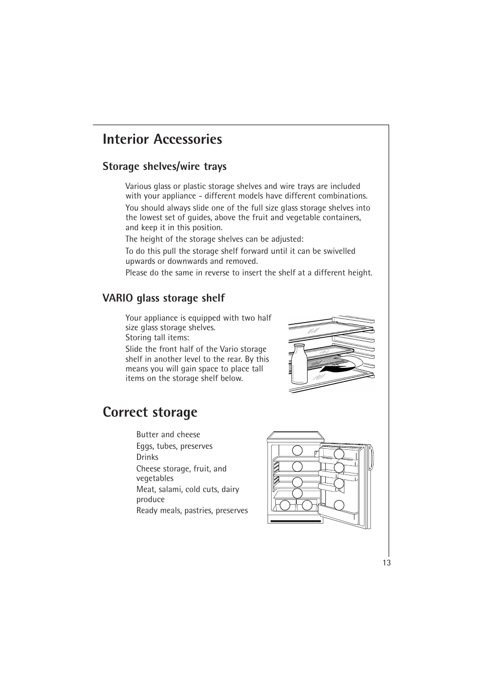 Interior accessories, Correct storage | Electrolux 1673-4 TK User Manual | Page 13 / 21