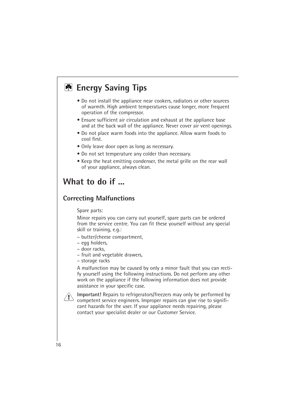 Energy saving tips, What to do if | Electrolux 1673-4 TK User Manual | Page 16 / 21