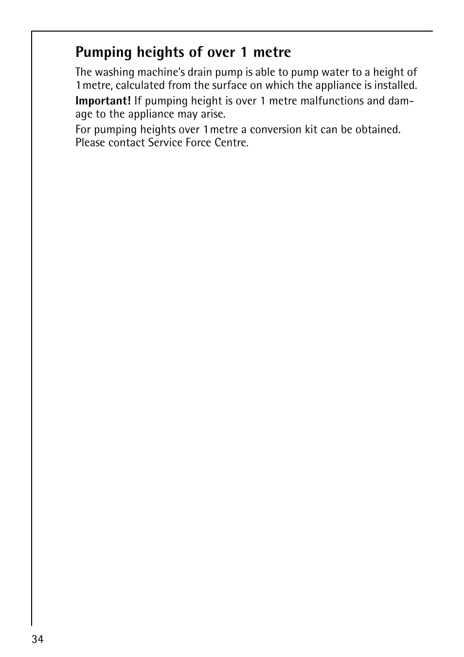 Pumping heights of over 1 metre | Electrolux 62825 User Manual | Page 34 / 40