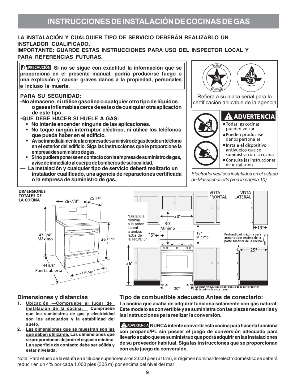 Instrucciones de instalación de cocinas de gas | Electrolux 316469104 User Manual | Page 11 / 20