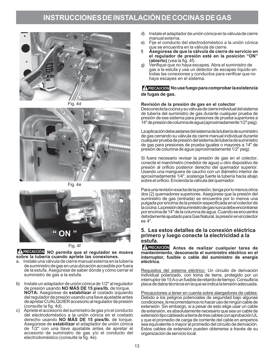 Instrucciones de instalación de cocinas de gas | Electrolux 316469104 User Manual | Page 15 / 20