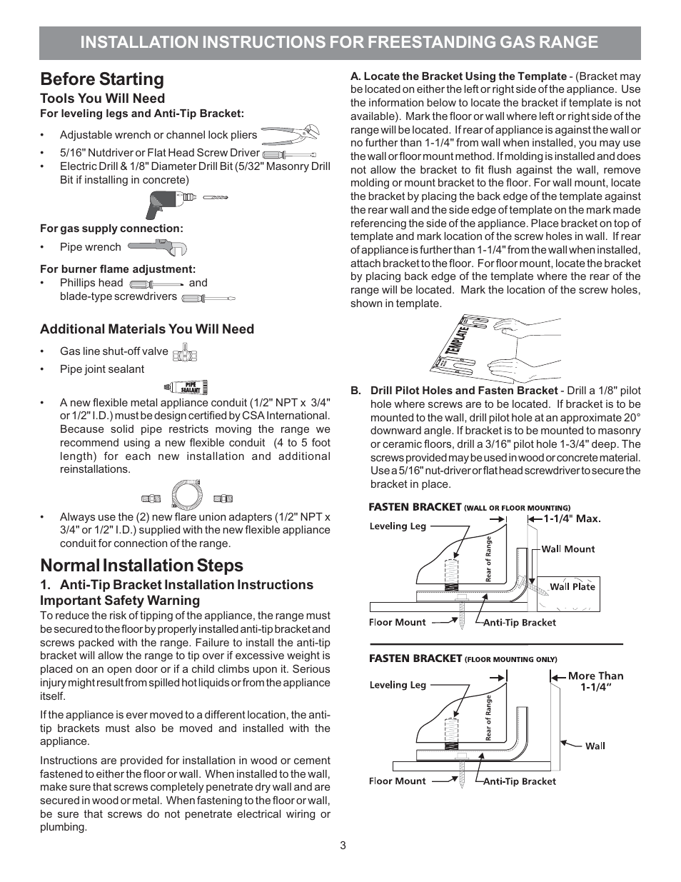 Before starting, Normal installation steps | Electrolux 316469104 User Manual | Page 5 / 20