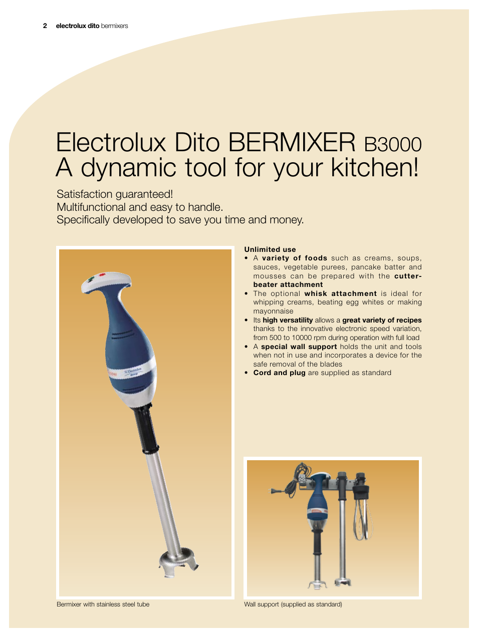 Electrolux dito bermixer, A dynamic tool for your kitchen, B3000 | Electrolux Dito B3T55W35U User Manual | Page 2 / 8