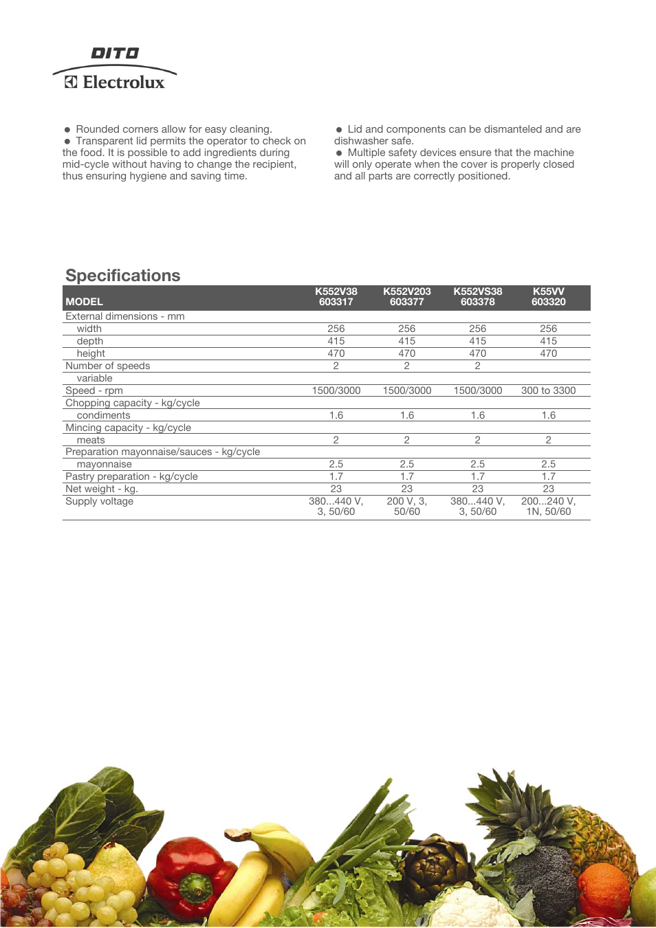 Specifications | Electrolux K552VS38 User Manual | Page 2 / 4