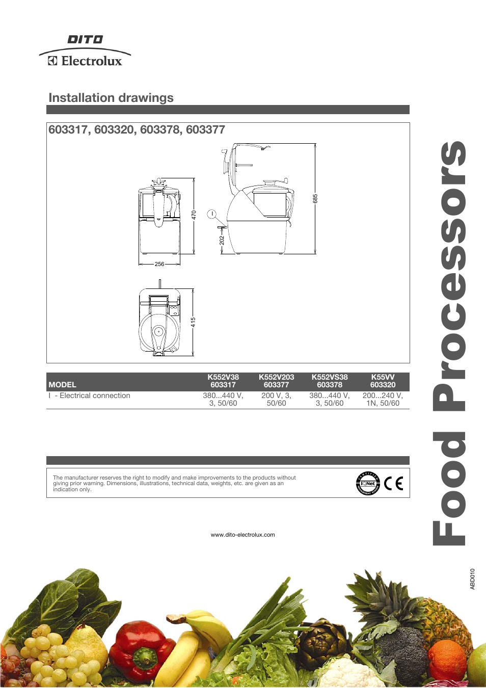 Food processors, Installation drawings | Electrolux K552VS38 User Manual | Page 4 / 4