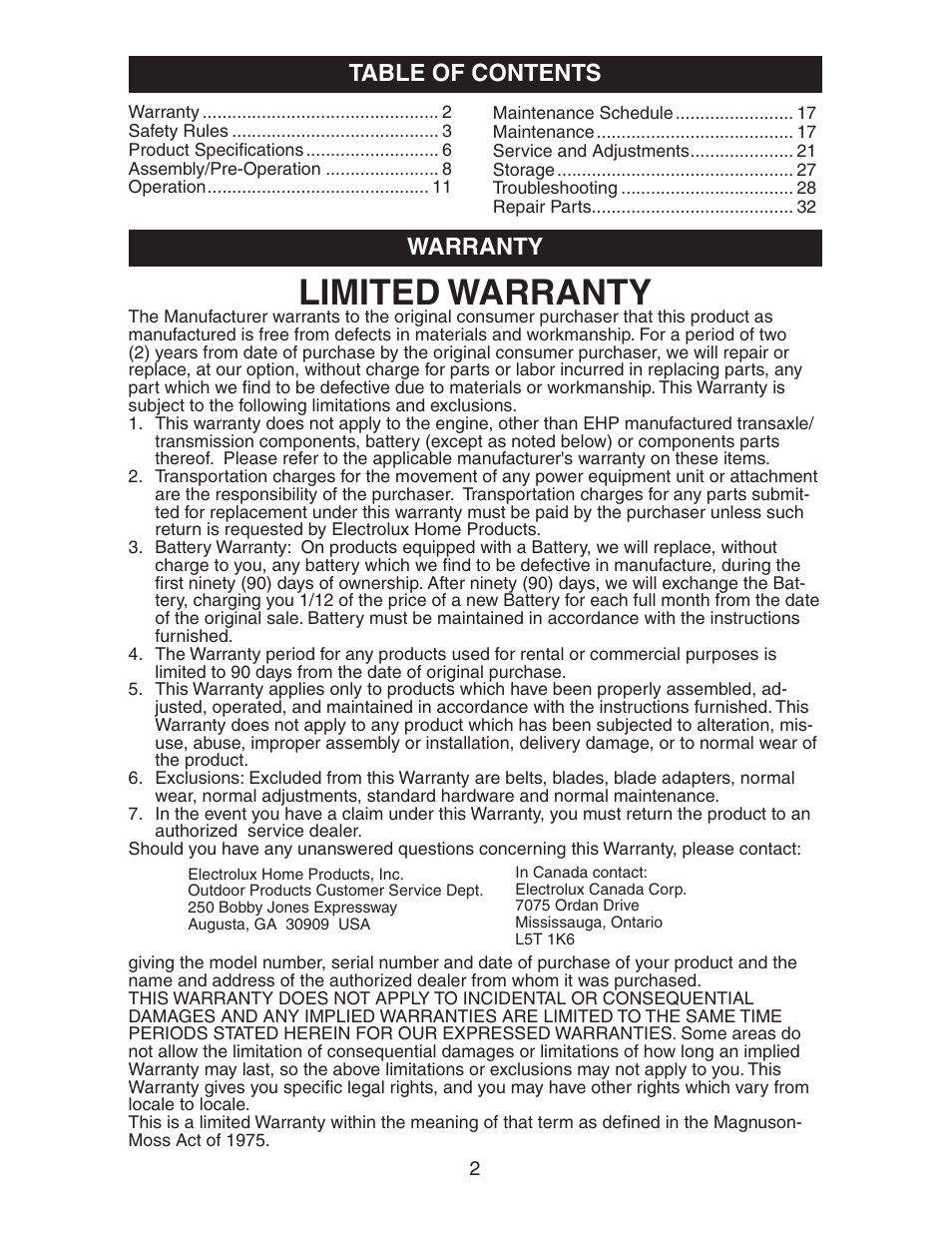 Electrolux AG15538B User Manual | Page 2 / 32