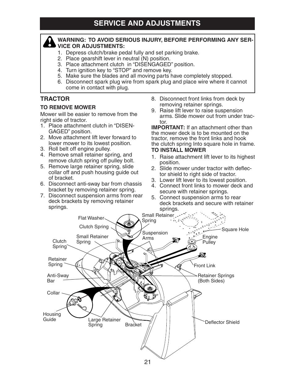 Service and adjustments, Tractor | Electrolux AG15538B User Manual | Page 21 / 32