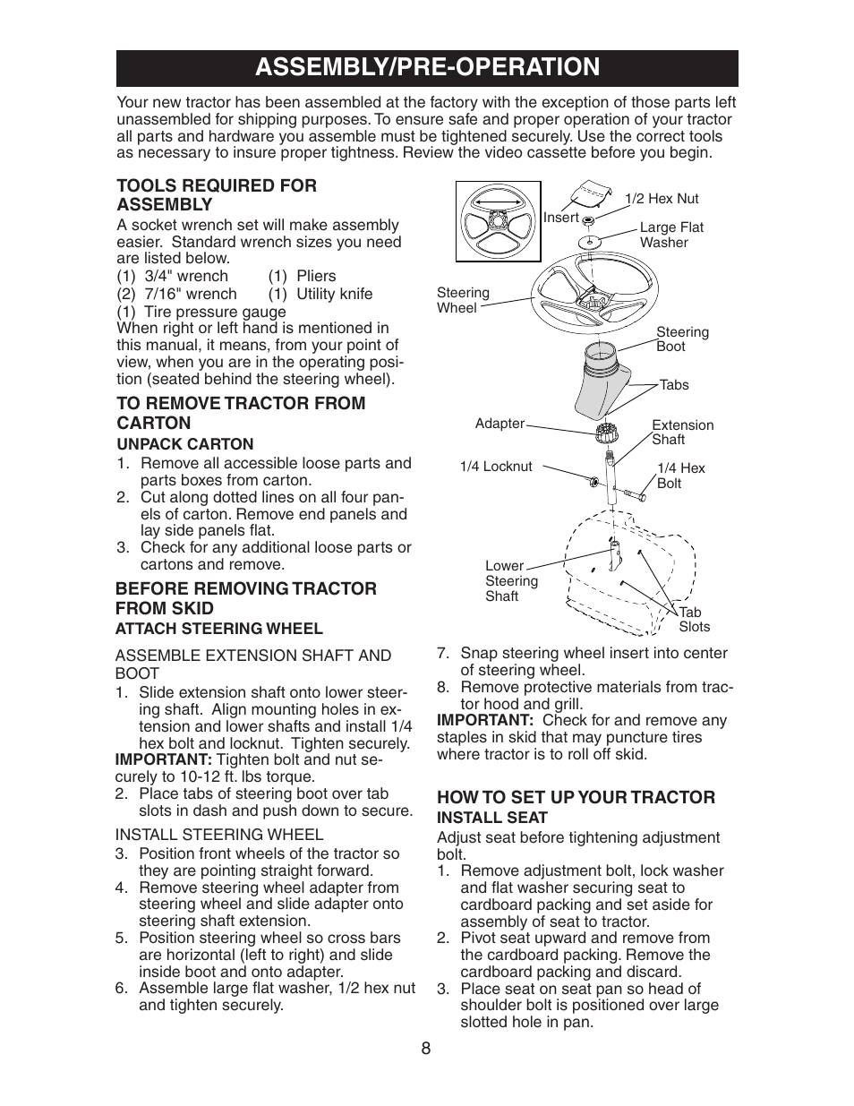 Assembly/pre-operation | Electrolux AG15538B User Manual | Page 8 / 32