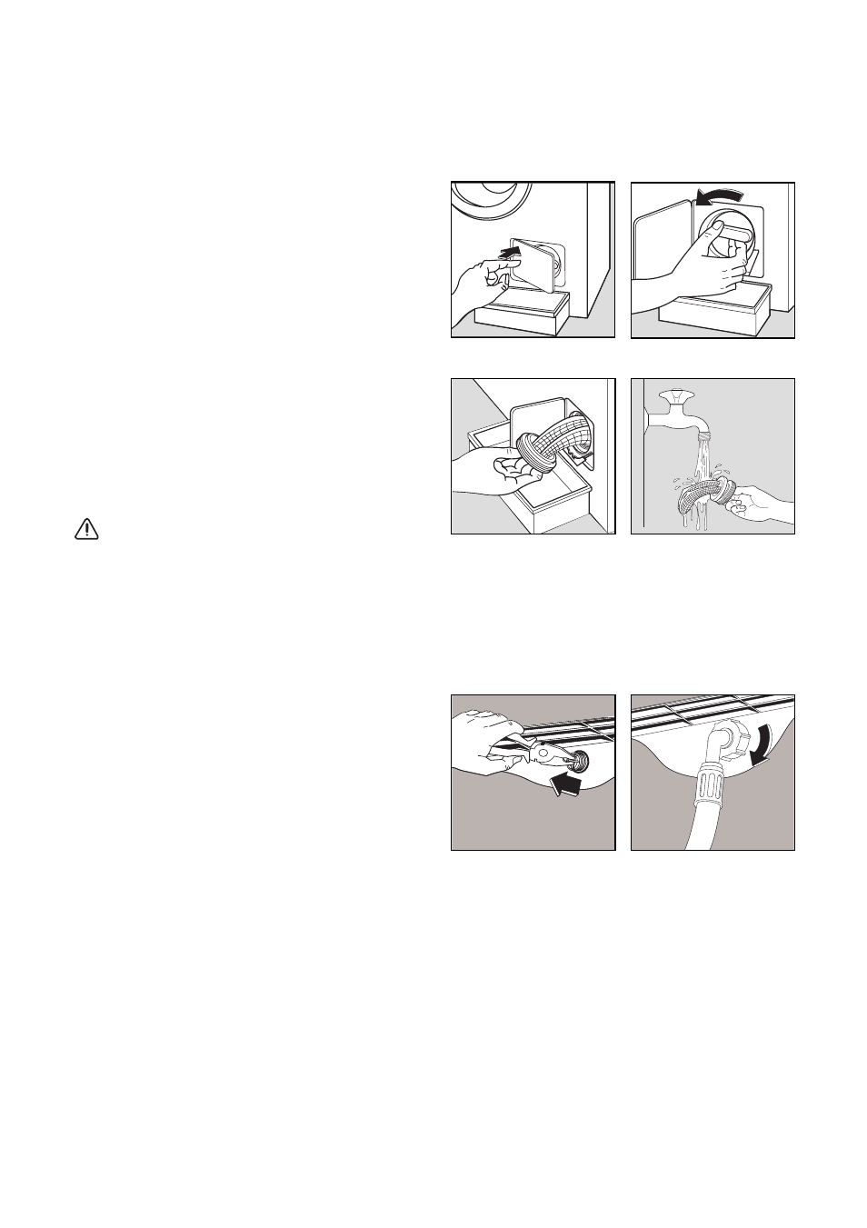 Cleaning the filter, The dangers of freezing, The water drain filter | Warning, The water inlet filters | Electrolux WM 100 B User Manual | Page 18 / 30