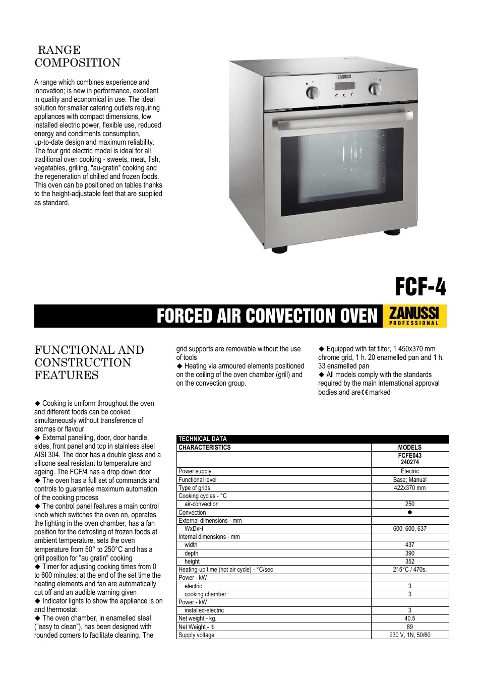 Electrolux Zanussi Professional FCFE043 User Manual | 2 pages