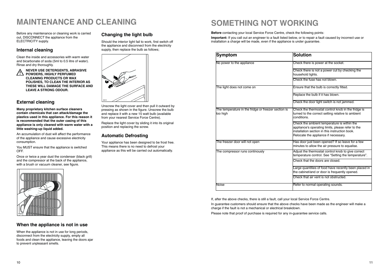 Maintenance and cleaning, Something not working | Electrolux U02363 ER 7626 B User Manual | Page 10 / 20