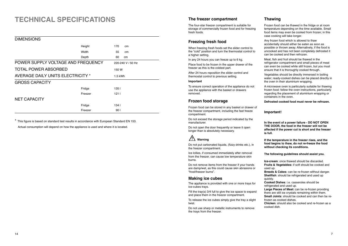 Technical specifications | Electrolux U02363 ER 7626 B User Manual | Page 14 / 20