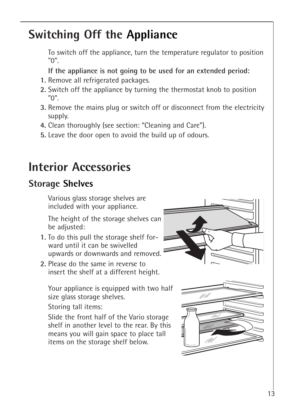 Switching off the appliance, Interior accessories | Electrolux 60160 TK User Manual | Page 13 / 24
