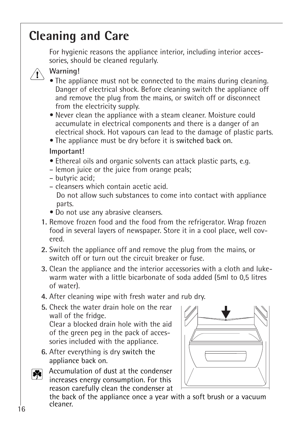 Cleaning and care | Electrolux 60160 TK User Manual | Page 16 / 24
