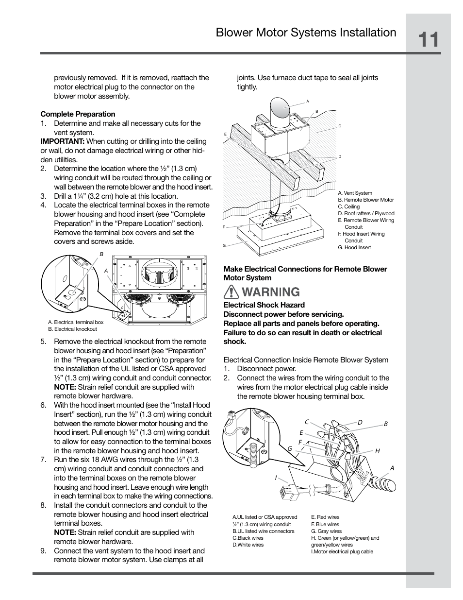 Blower motor systems installation | Electrolux Hood Insert EI48HI55KS User Manual | Page 11 / 52
