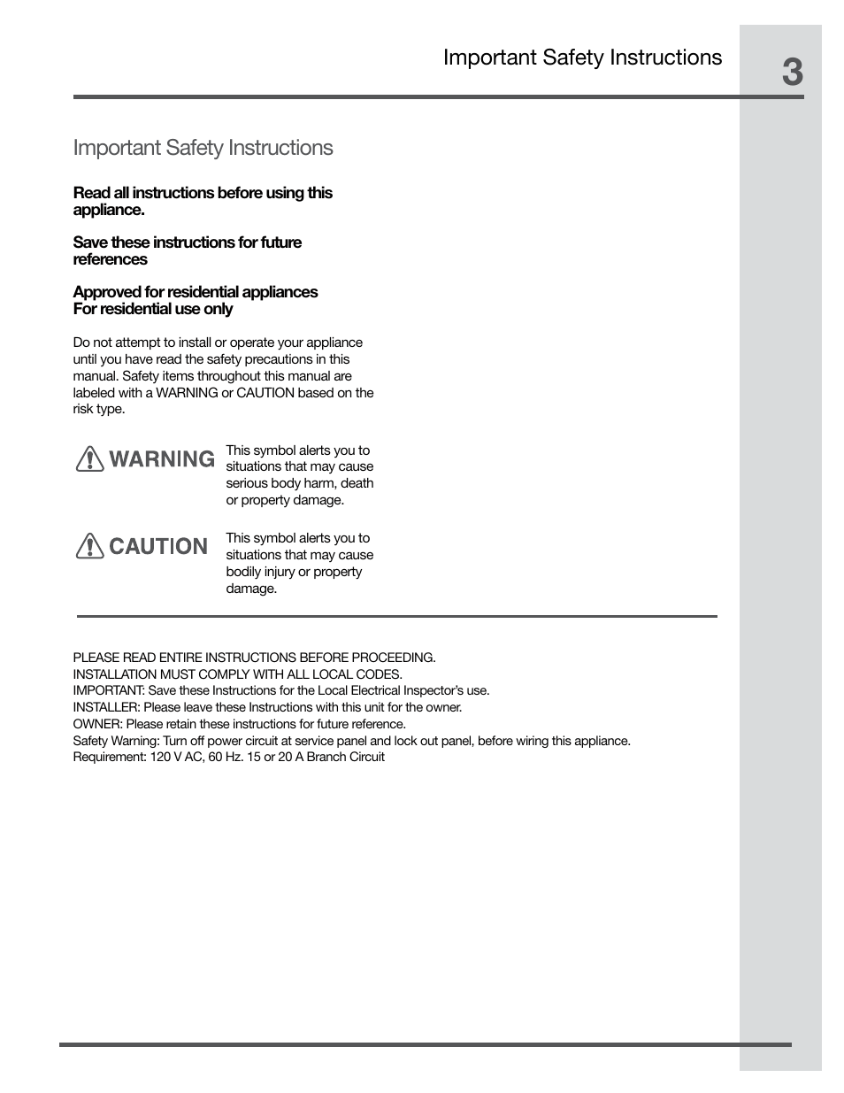 Important safety instructions | Electrolux Hood Insert EI48HI55KS User Manual | Page 3 / 52