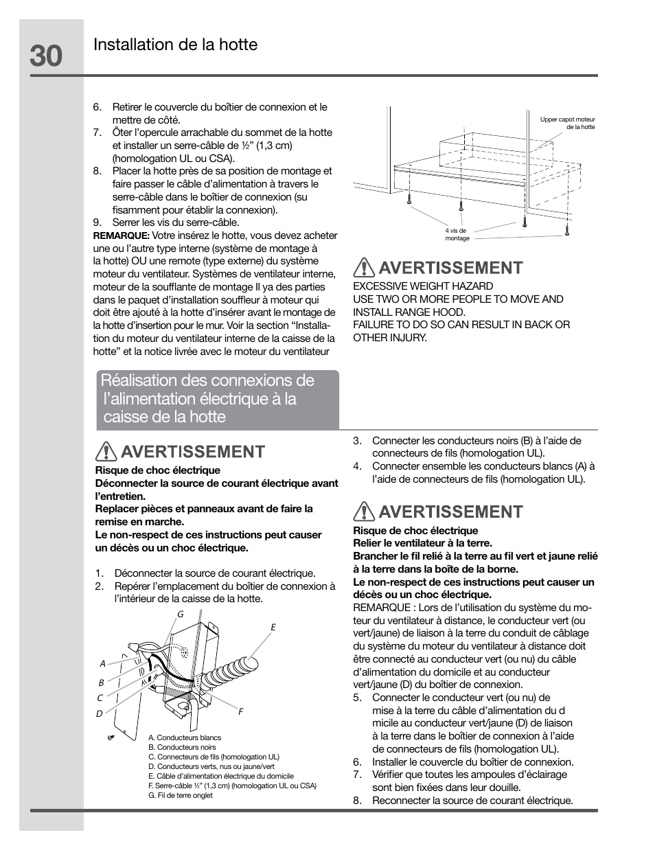 Installation de la hotte | Electrolux Hood Insert EI48HI55KS User Manual | Page 30 / 52
