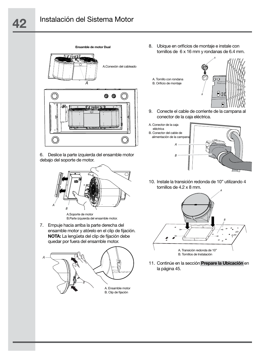 Instalación del sistema motor | Electrolux Hood Insert EI48HI55KS User Manual | Page 42 / 52