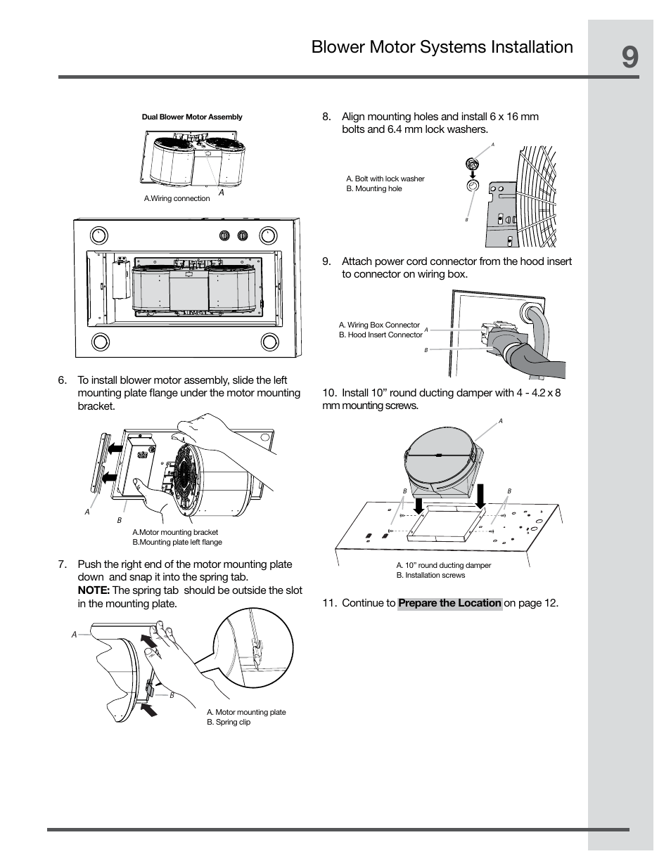 Blower motor systems installation | Electrolux Hood Insert EI48HI55KS User Manual | Page 9 / 52