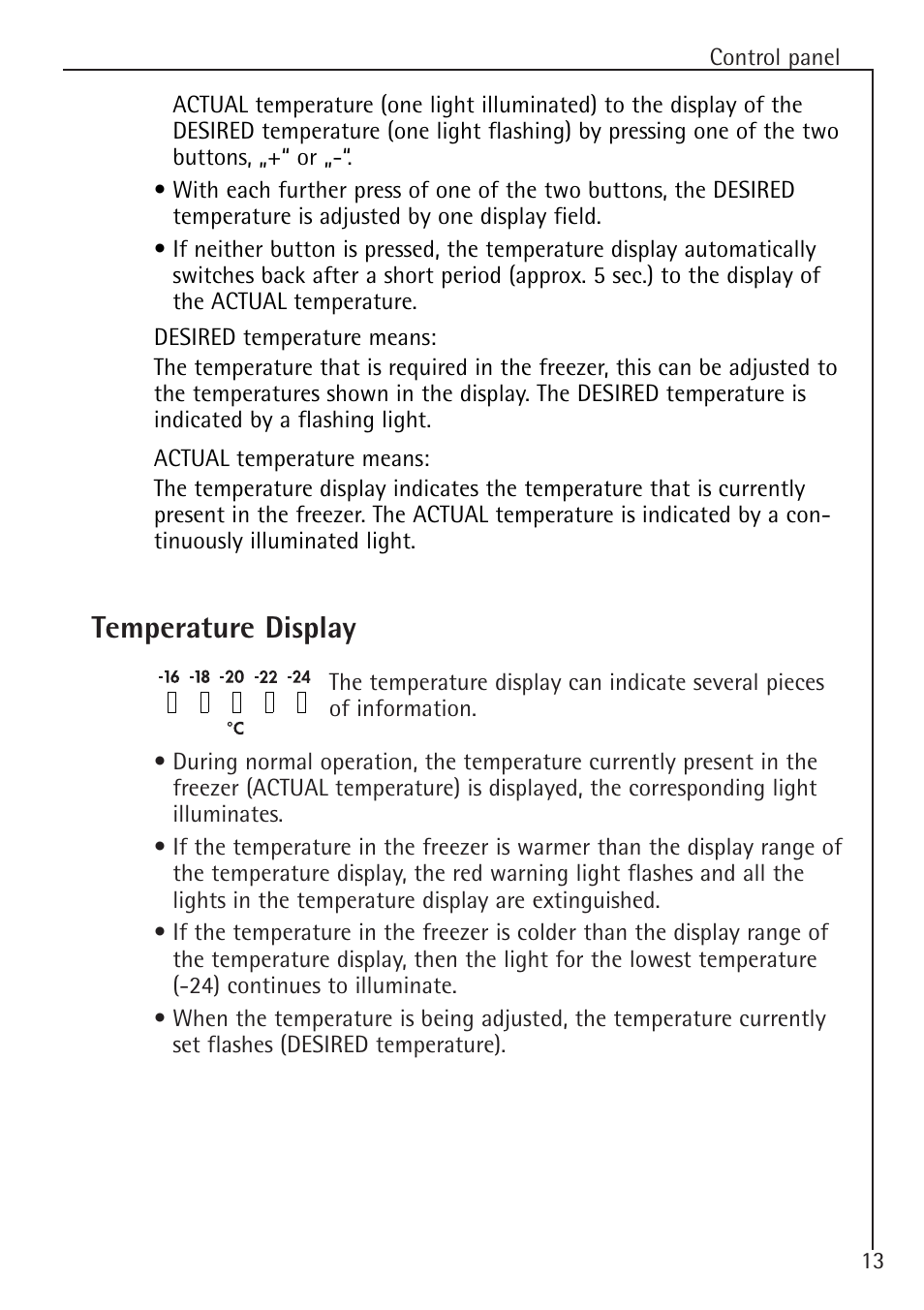 Temperature display | Electrolux 75100 GA User Manual | Page 13 / 28