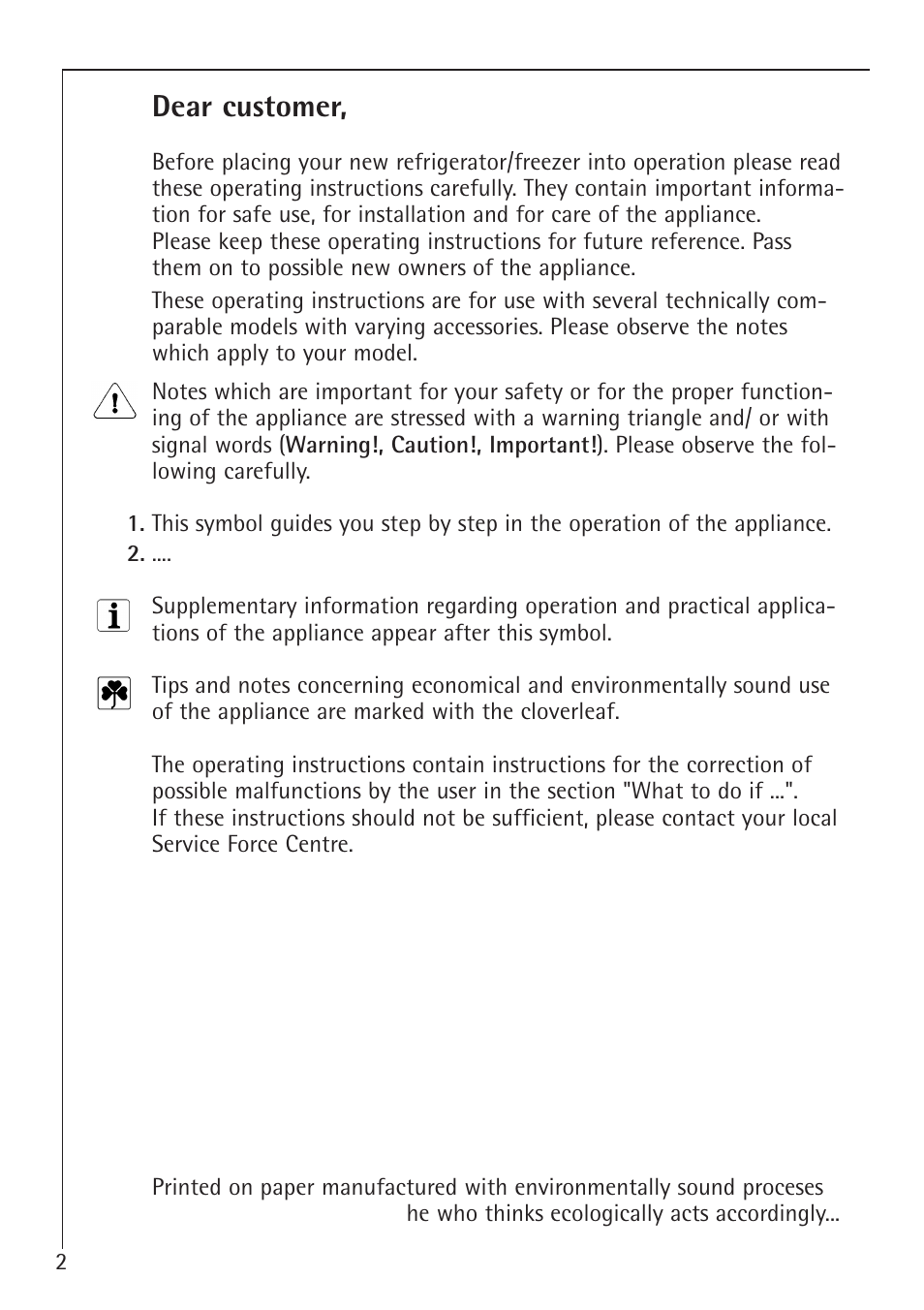 Dear customer | Electrolux 75100 GA User Manual | Page 2 / 28