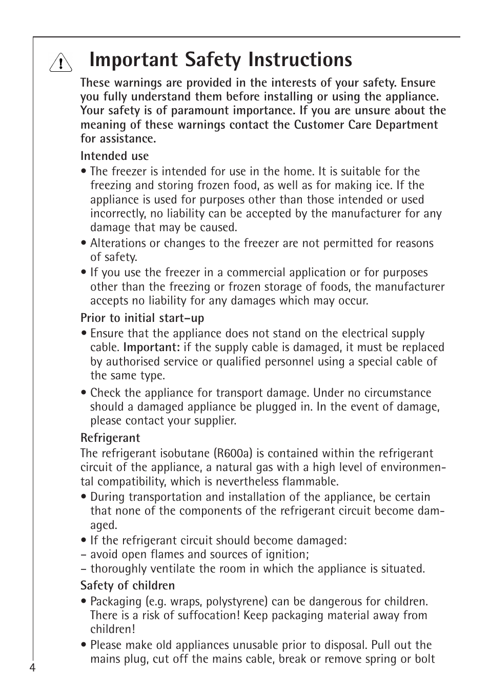 Important safety instructions | Electrolux 75100 GA User Manual | Page 4 / 28