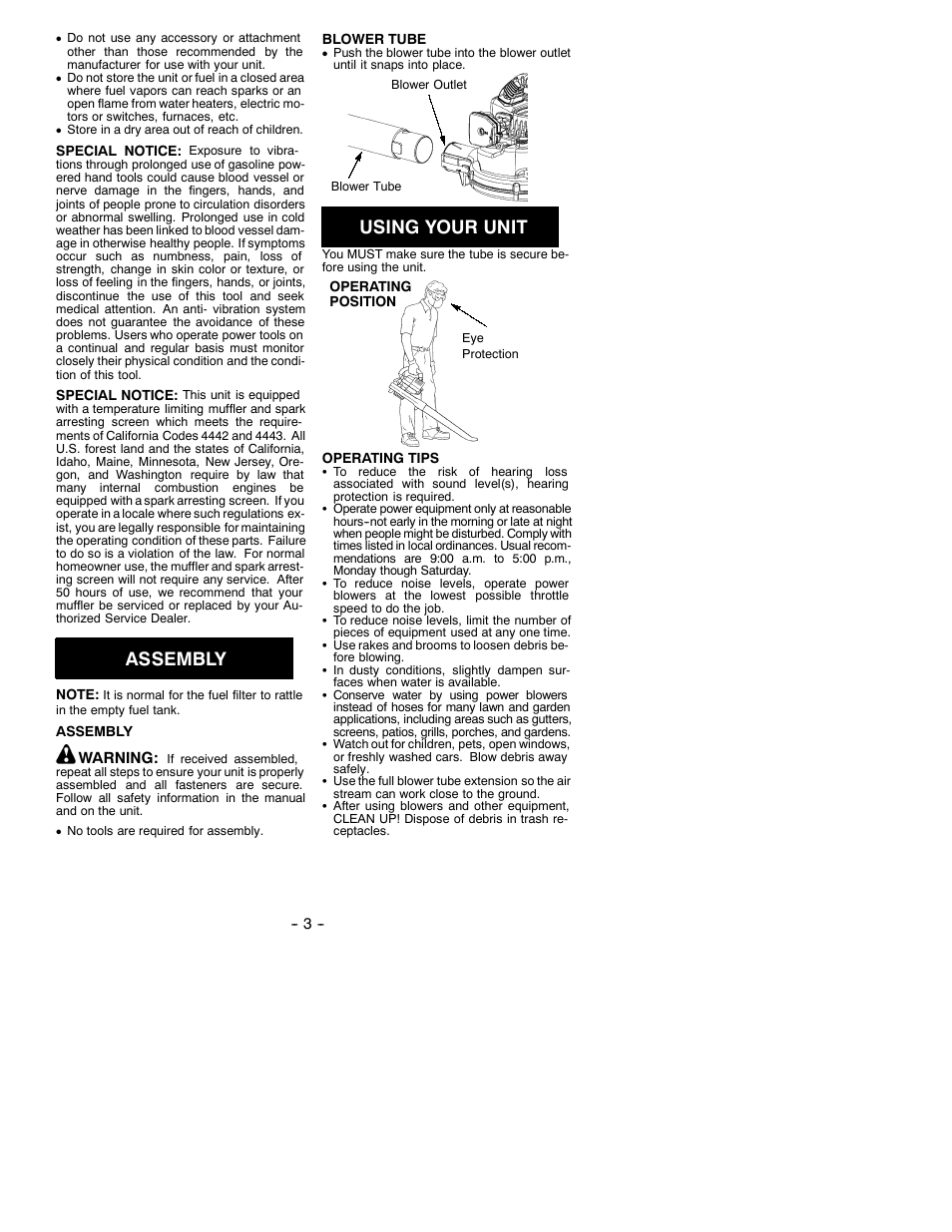 Assembly, Using your unit | Electrolux FL1500 LE User Manual | Page 3 / 7