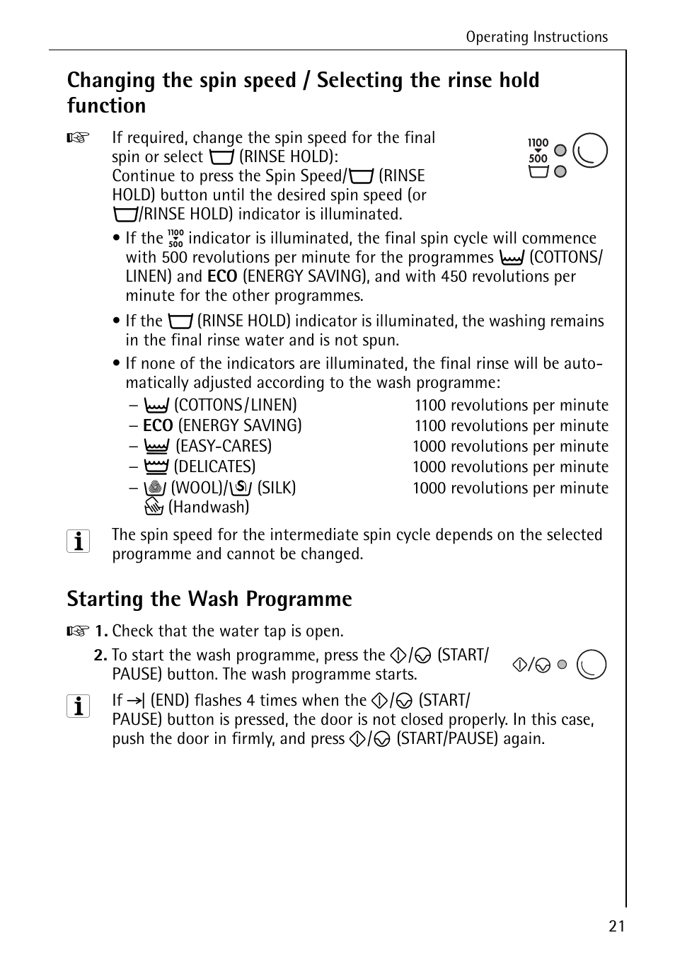 Starting the wash programme | Electrolux LAVAMAT 51165 User Manual | Page 21 / 52