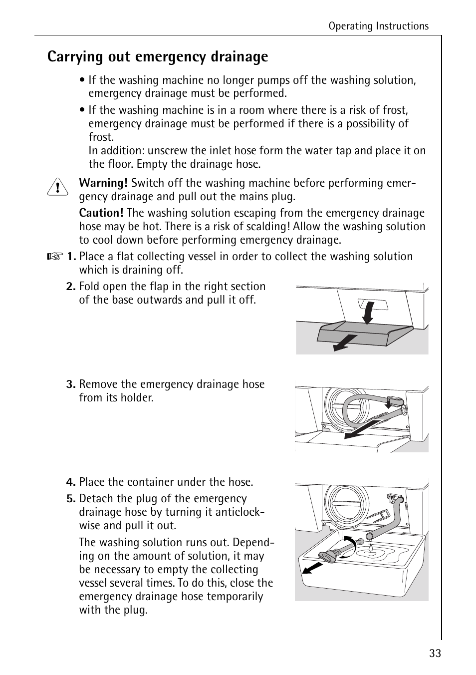 Carrying out emergency drainage | Electrolux LAVAMAT 51165 User Manual | Page 33 / 52