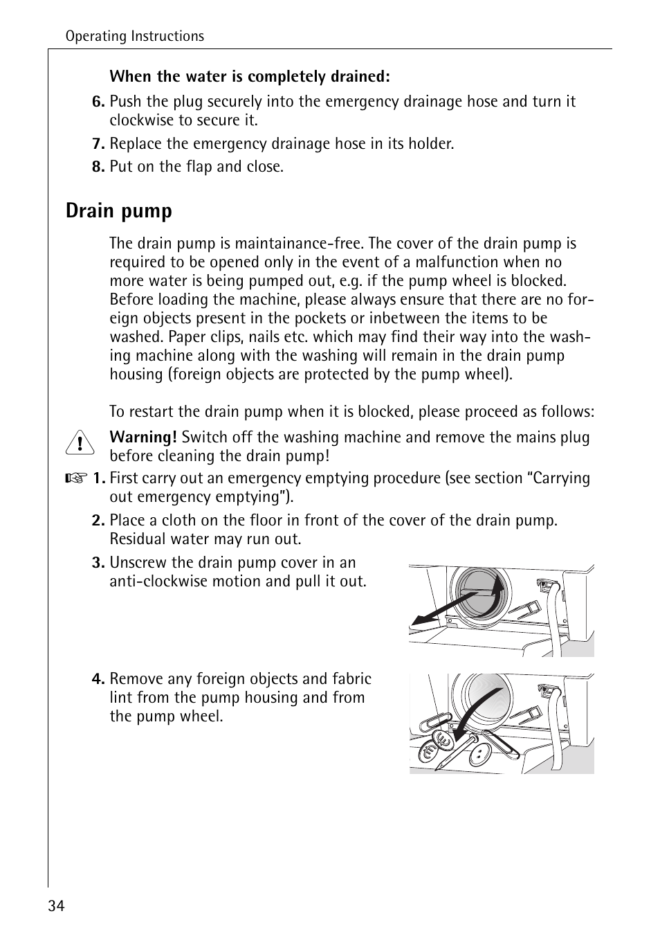 Drain pump | Electrolux LAVAMAT 51165 User Manual | Page 34 / 52