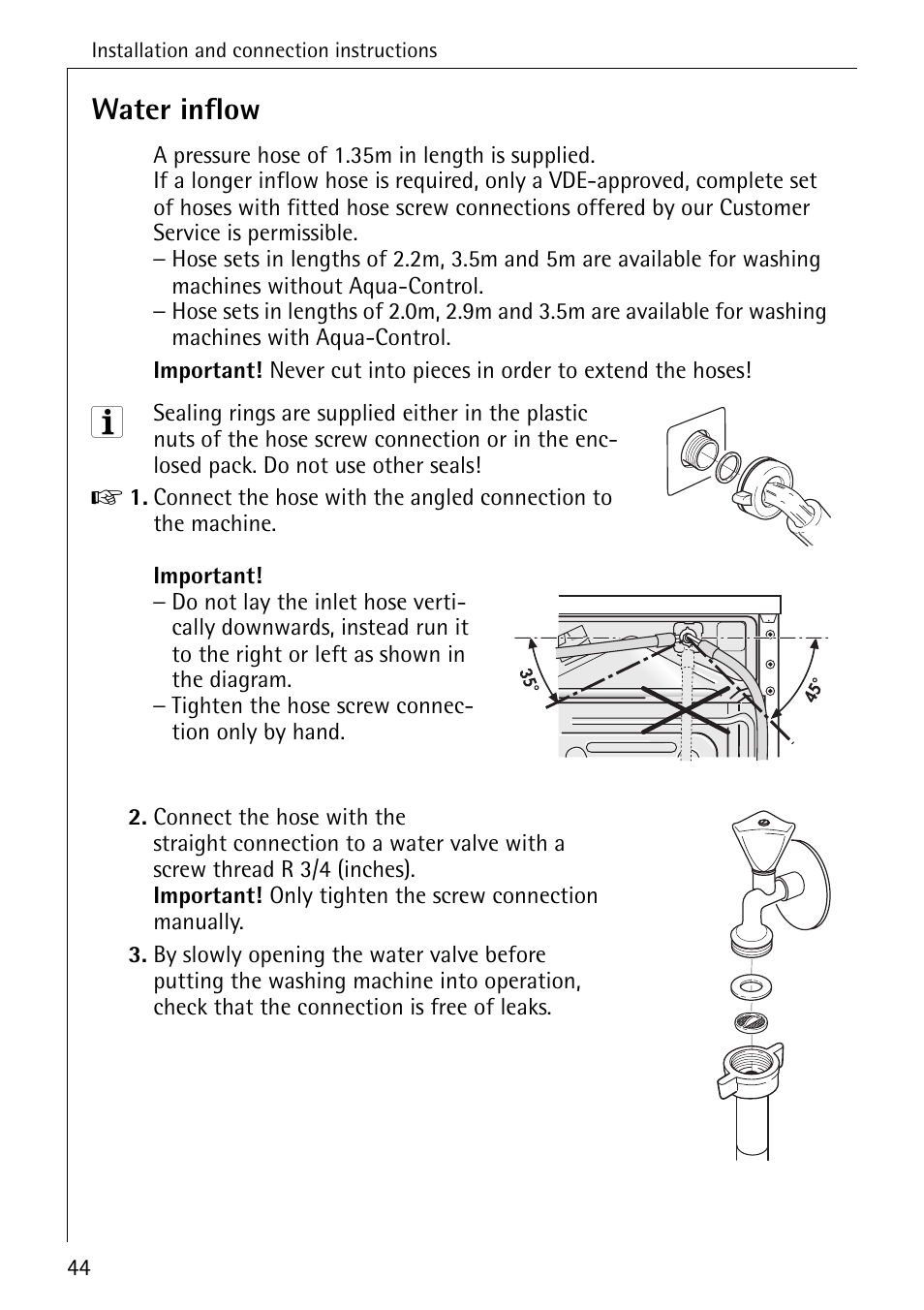 Water inflow | Electrolux LAVAMAT 51165 User Manual | Page 44 / 52