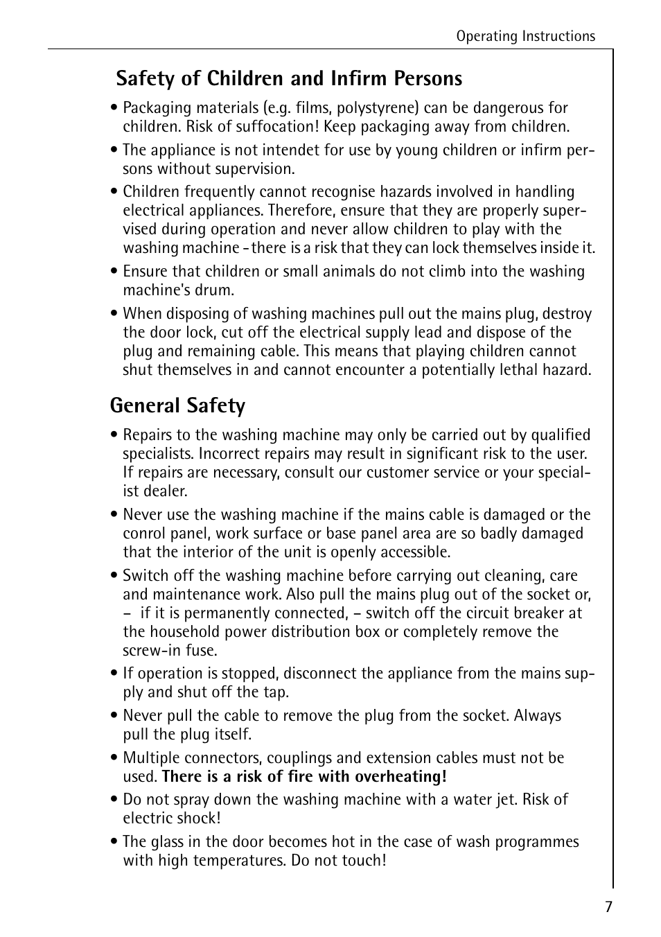 Safety of children and infirm persons, General safety | Electrolux LAVAMAT 51165 User Manual | Page 7 / 52