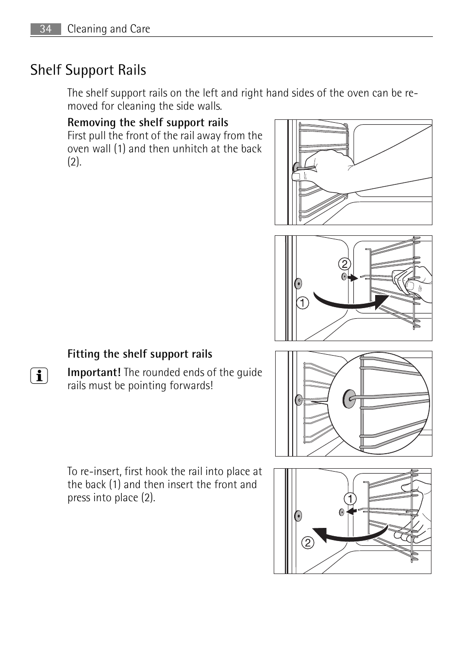 Shelf support rails | Electrolux B3301-5 User Manual | Page 34 / 52