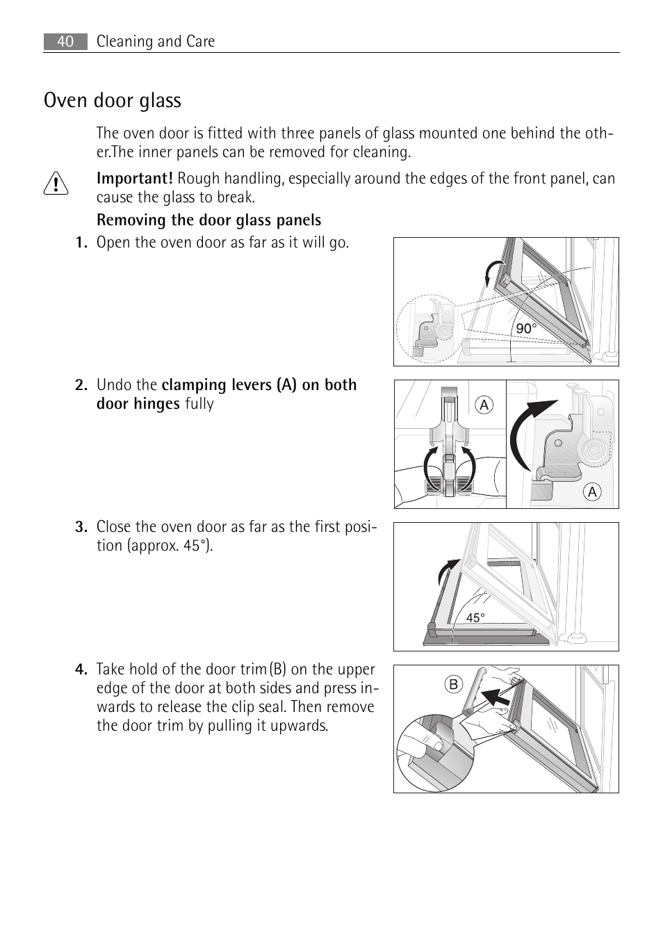 Oven door glass | Electrolux B3301-5 User Manual | Page 40 / 52