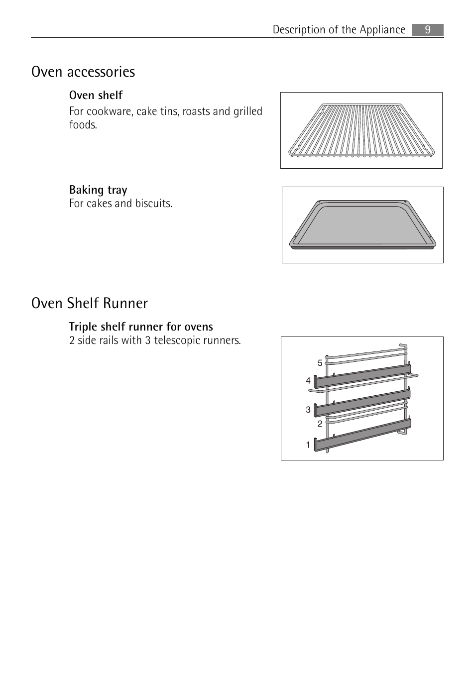 Oven accessories, Oven shelf runner | Electrolux B3301-5 User Manual | Page 9 / 52