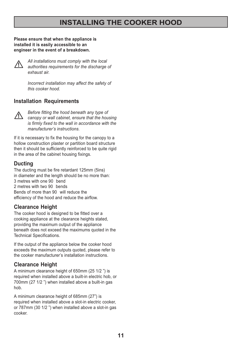 Installing the cooker hood | Electrolux EFG 525 User Manual | Page 11 / 16