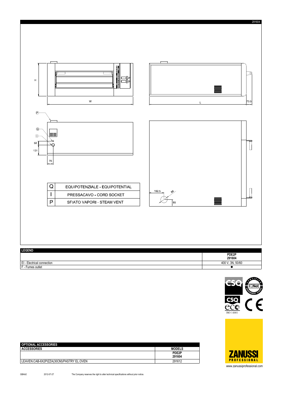 Zanussi | Electrolux Tuttopizza BDE2 User Manual | Page 2 / 2