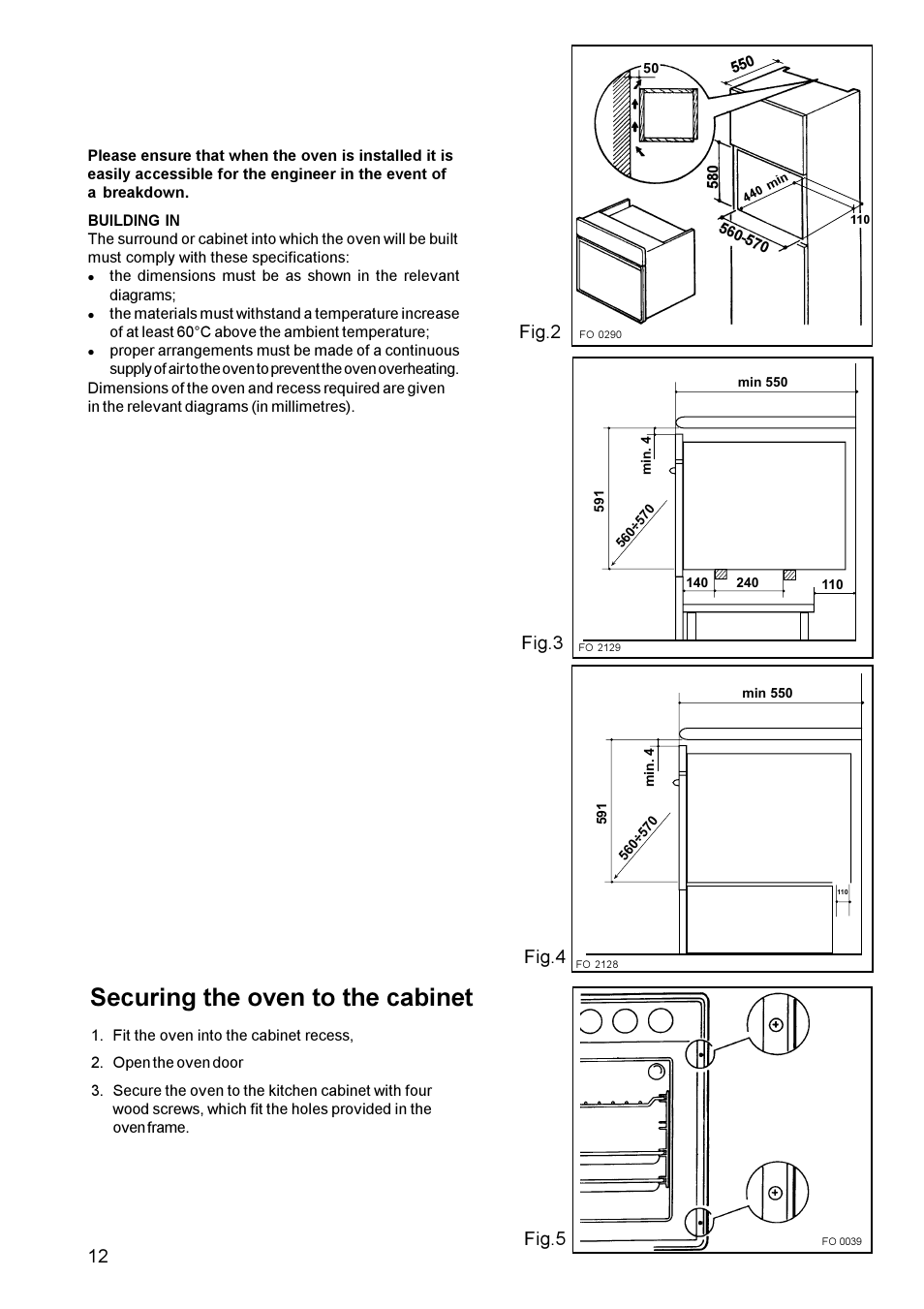 Securing the oven to the cabinet, Fig.2 fig.4 fig.3 fig.5 | Electrolux U20417 EPSOG User Manual | Page 12 / 16