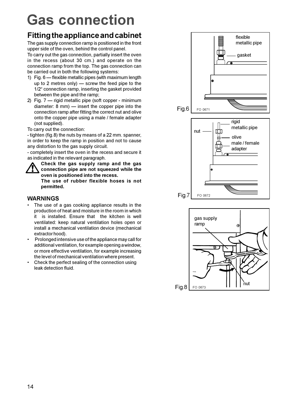 Gas connection, Fitting the appliance and cabinet | Electrolux U20417 EPSOG User Manual | Page 14 / 16